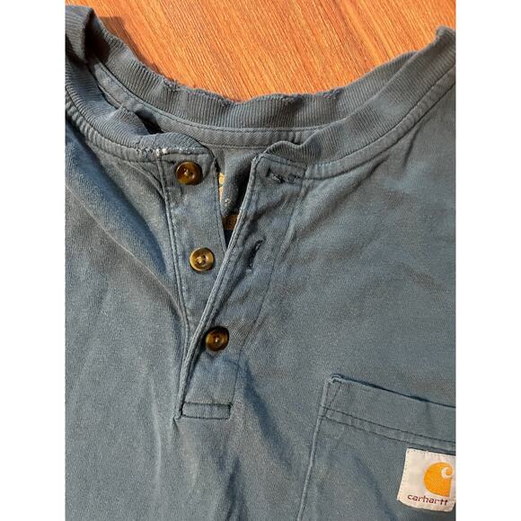 Men’s Carhartt Button Henley Tee 2XL Blue Faded Thrashed Grunge Workwear Utility - Picture 4 of 7